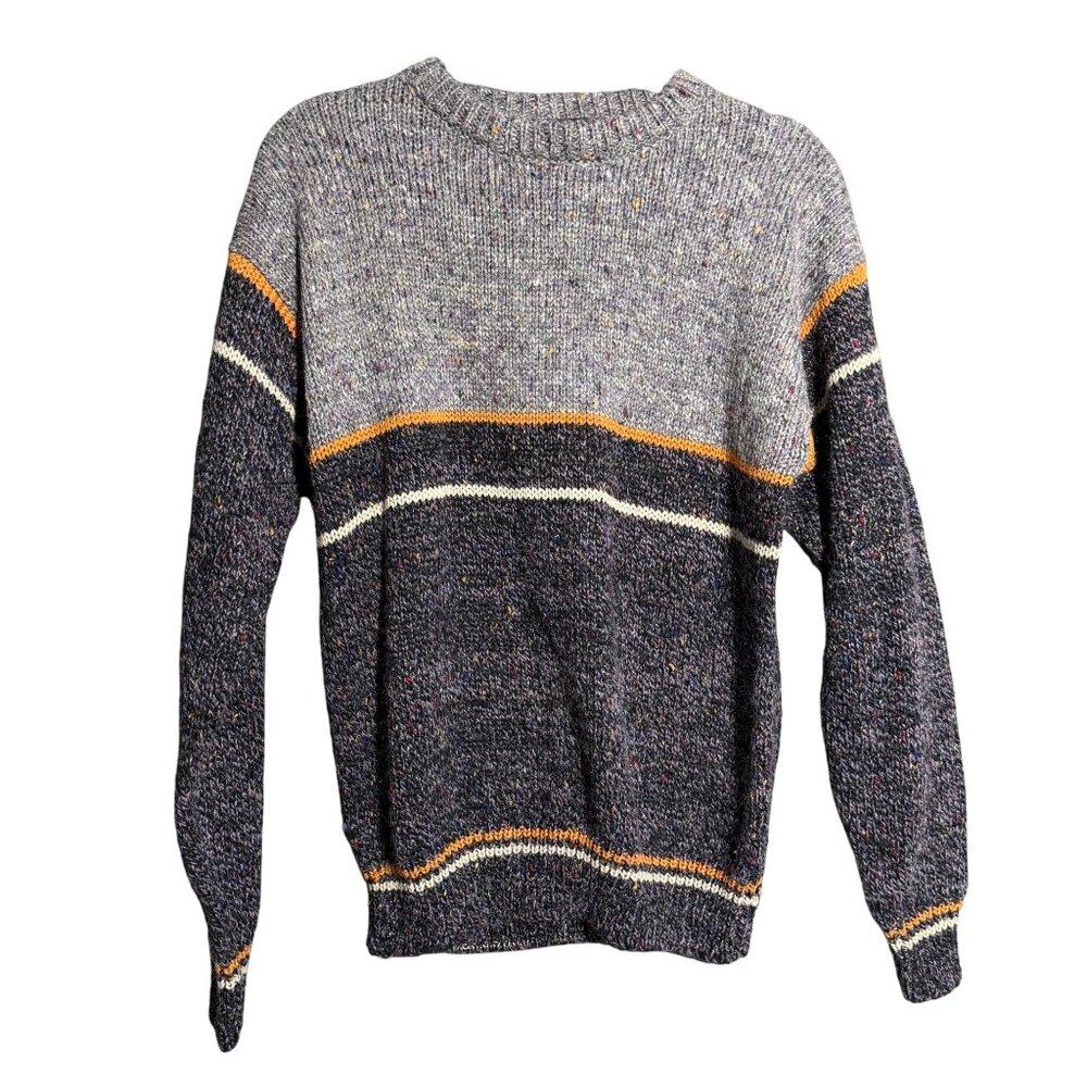 Saxony Wool Blend Colorblock Pullover Sweater Men's Large Gray Blue Winter